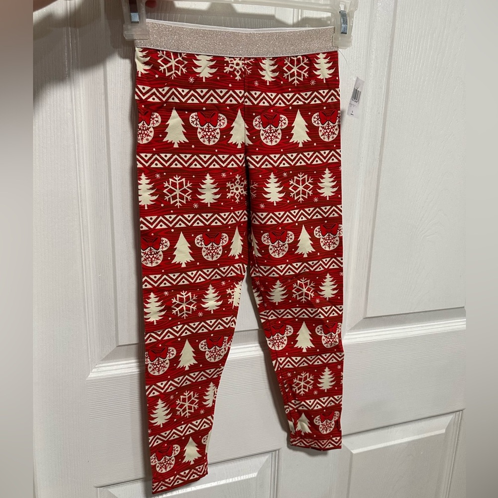 NWT Disney Christmas, Snowflakes, Trees, Minnie Mouse Leggings, Red & White (S)